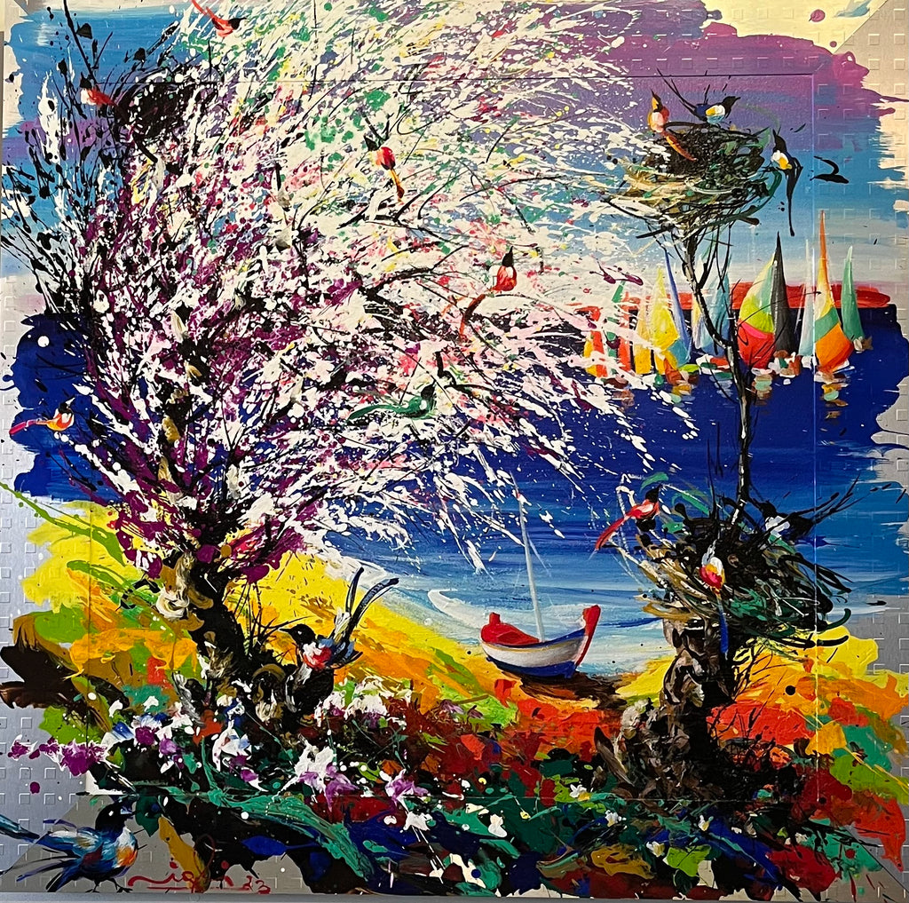 Almond Trees on Painted Aluminum Frame by Yorgo Igli SOLD